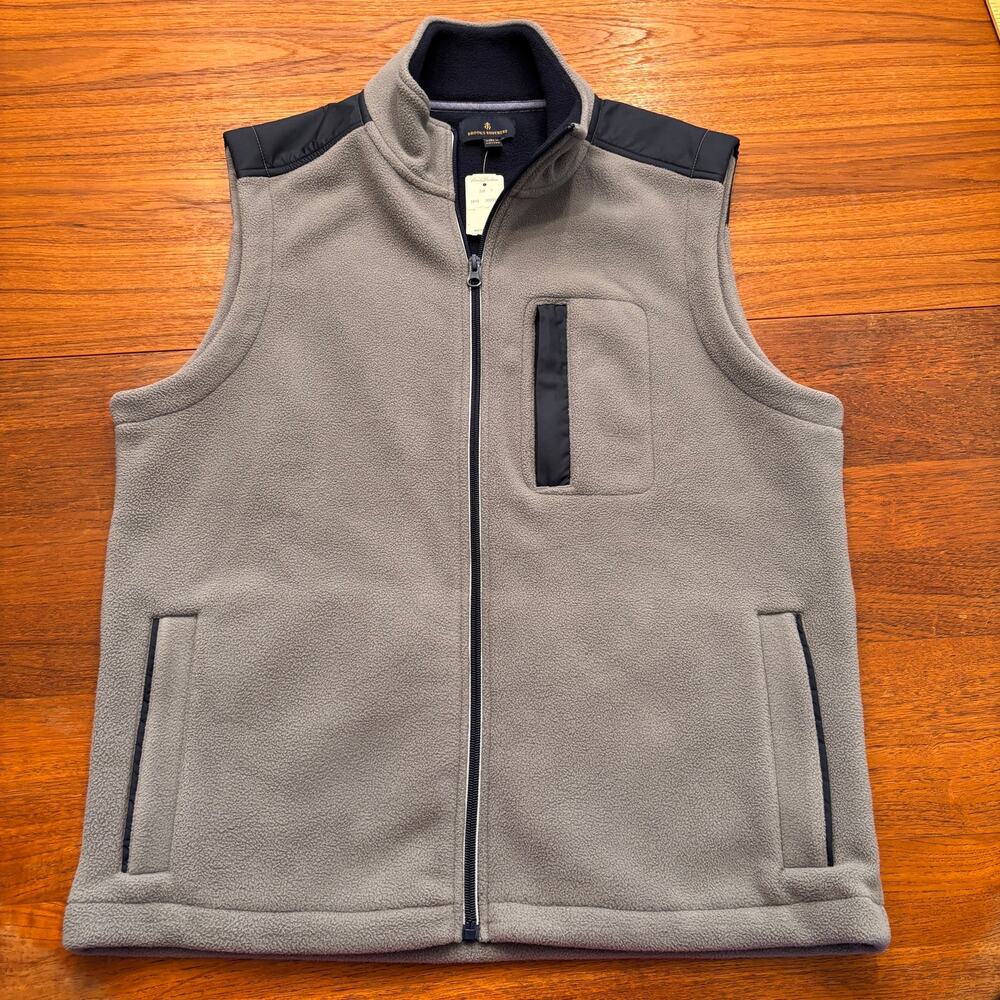 Brooks Brothers Men's Grey Navy Blue Fleece Zip Vest M NWT